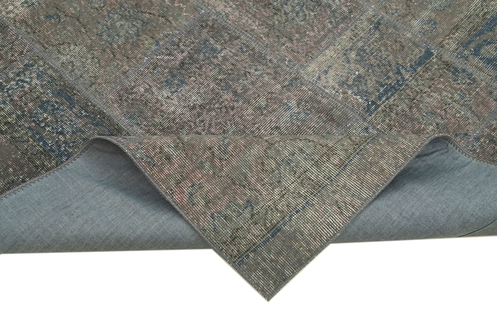 Handmade turkish overdyed 170 cm x 245 cm grey patchwork rug