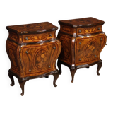 Pair of Louis XV style inlaid Lombard bedside tables