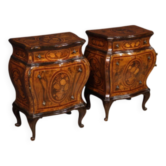 Pair of Louis XV style inlaid Lombard bedside tables