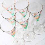 Set of 6 Mid-century Rare Floral Design Champagne Flutes / Italy / 1960s