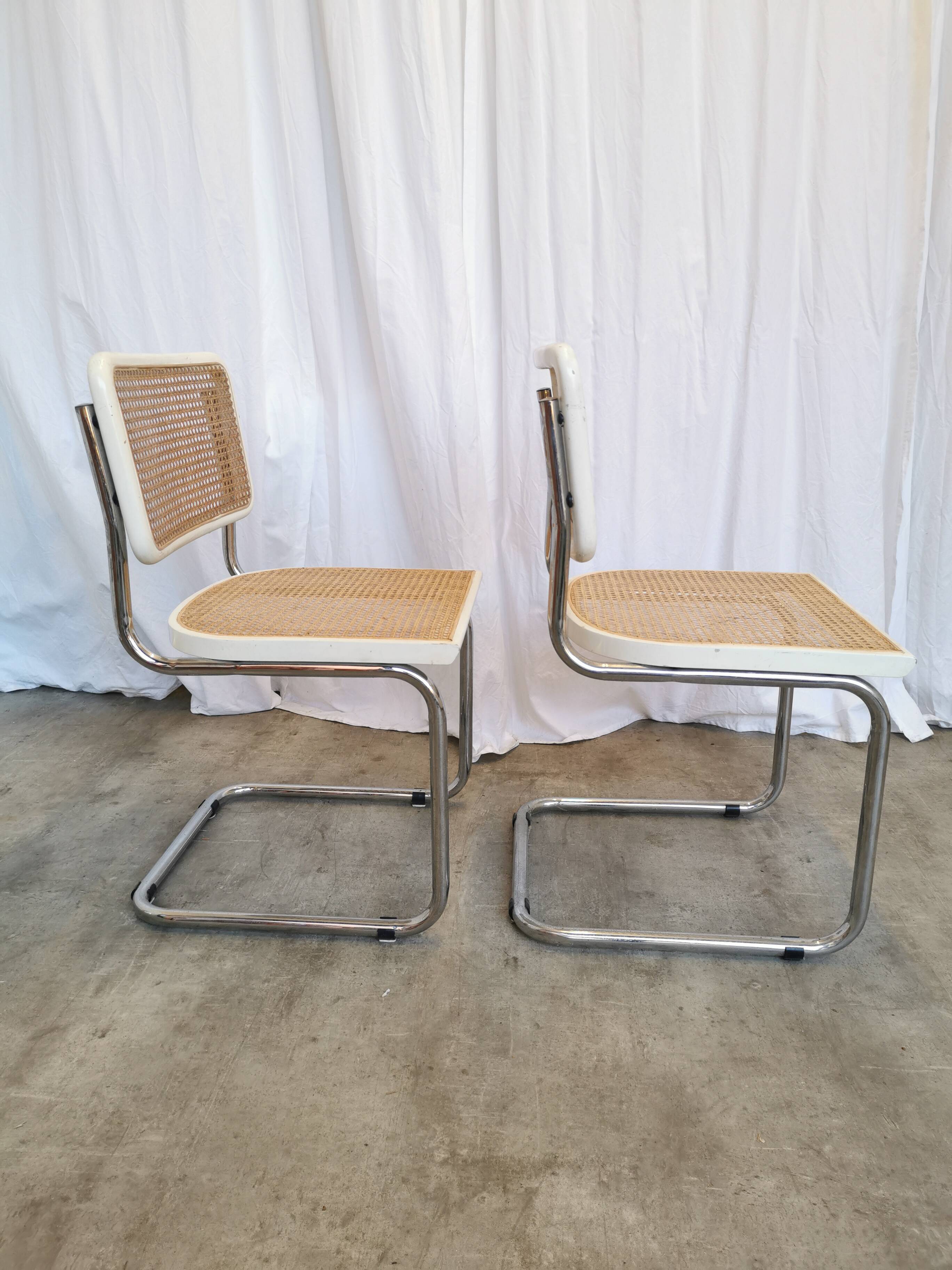 Ensemble de 2 chaises Cesca vintage de Marcel Breuer : chaises de salle à manger en osier style Mid-Century Modern