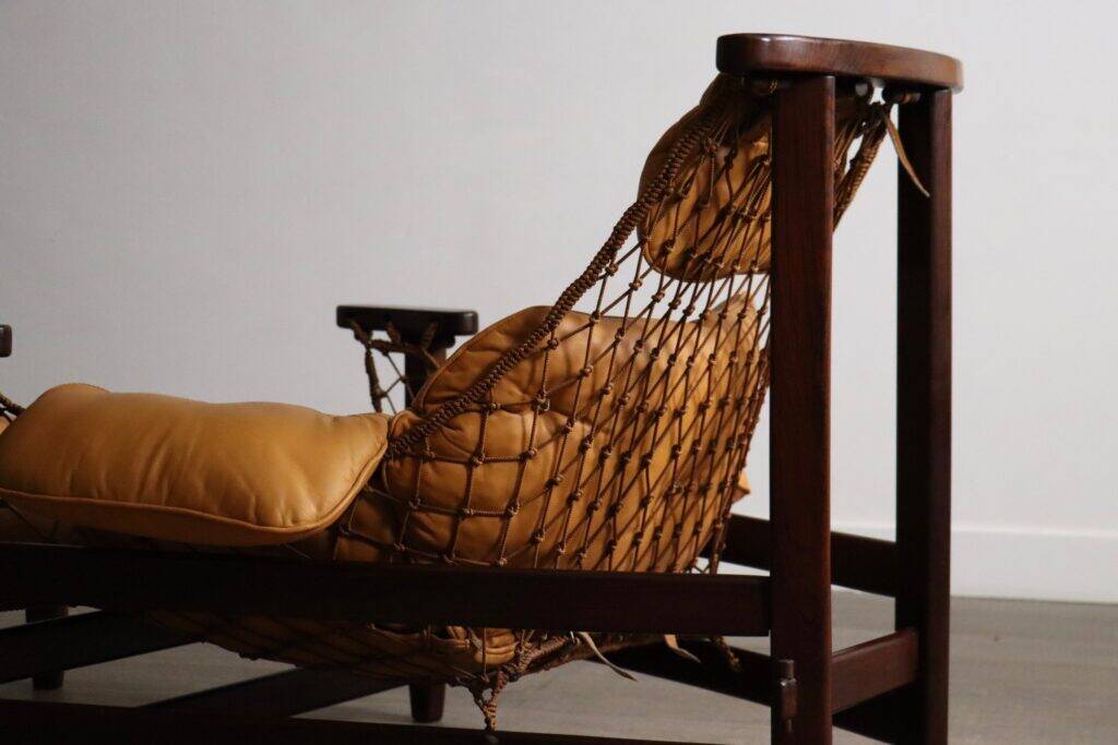 Jangada lounge chair with ottoman in cognac leather by Jean Gillon, Brazil, 1960s