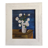 French vintage oil painting of flowers signed EC