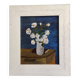 Peinture à l'huile vintage française de fleurs signée EC