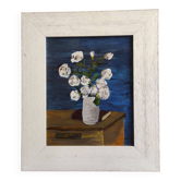 Peinture à l'huile vintage française de fleurs signée EC
