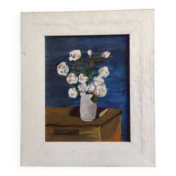 French vintage oil painting of flowers signed EC