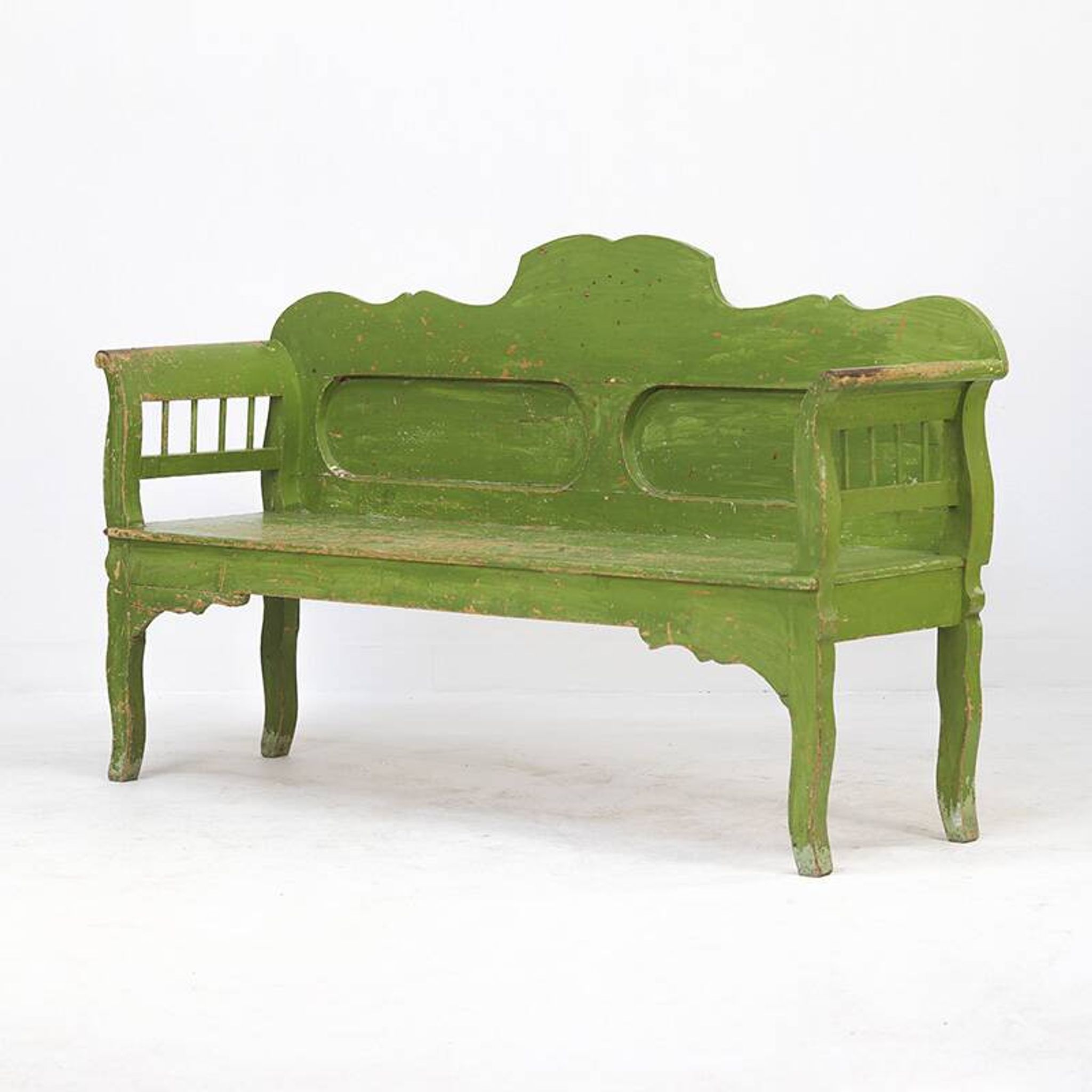 Painted Rustic Farmhouse Folk Art Wooden Bench