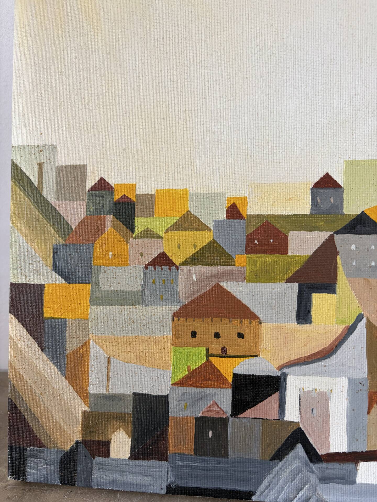 Cubist city, oil on canvas signed Remi 1986