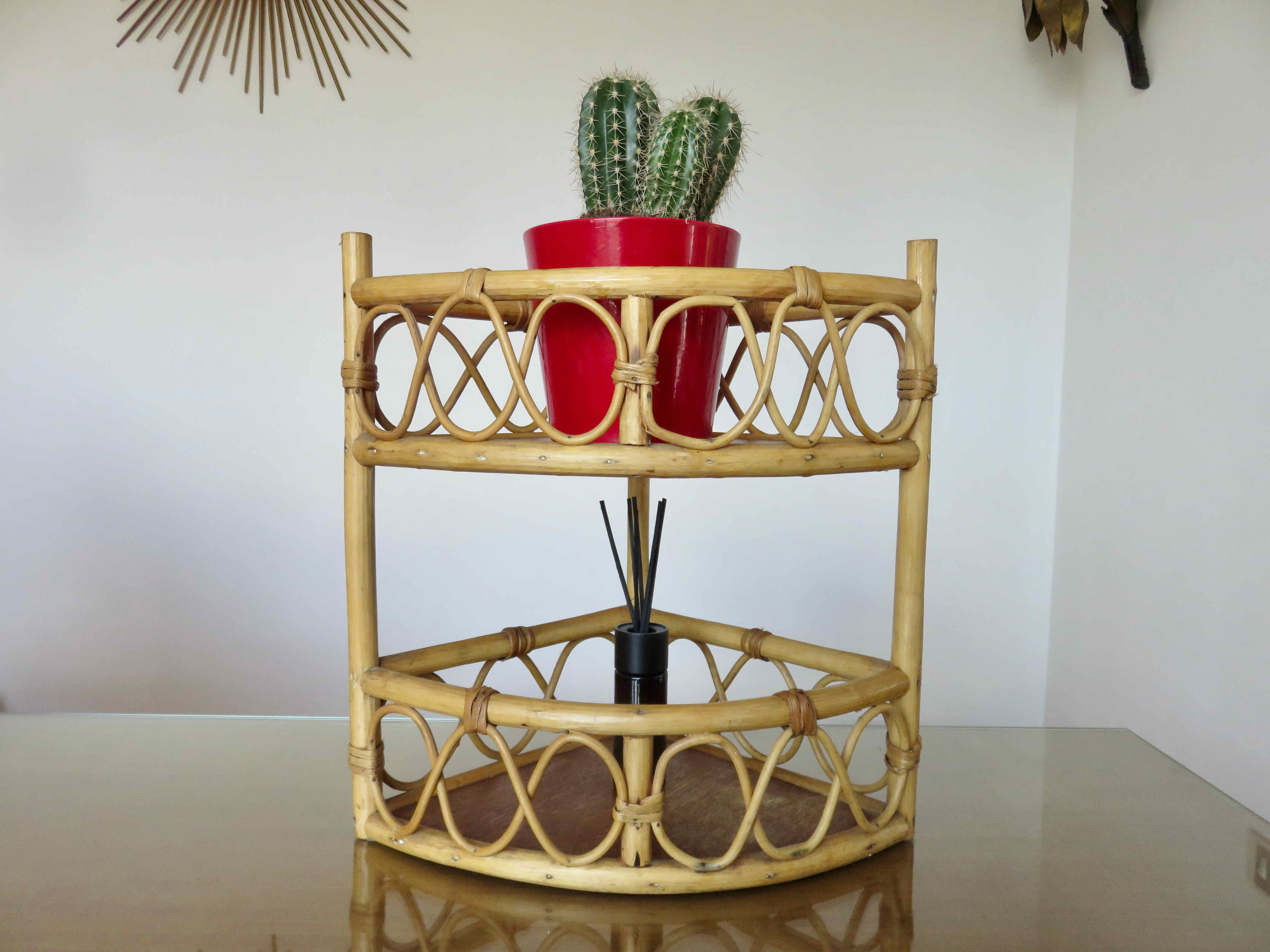 Rattan corner shelf 60s 70s