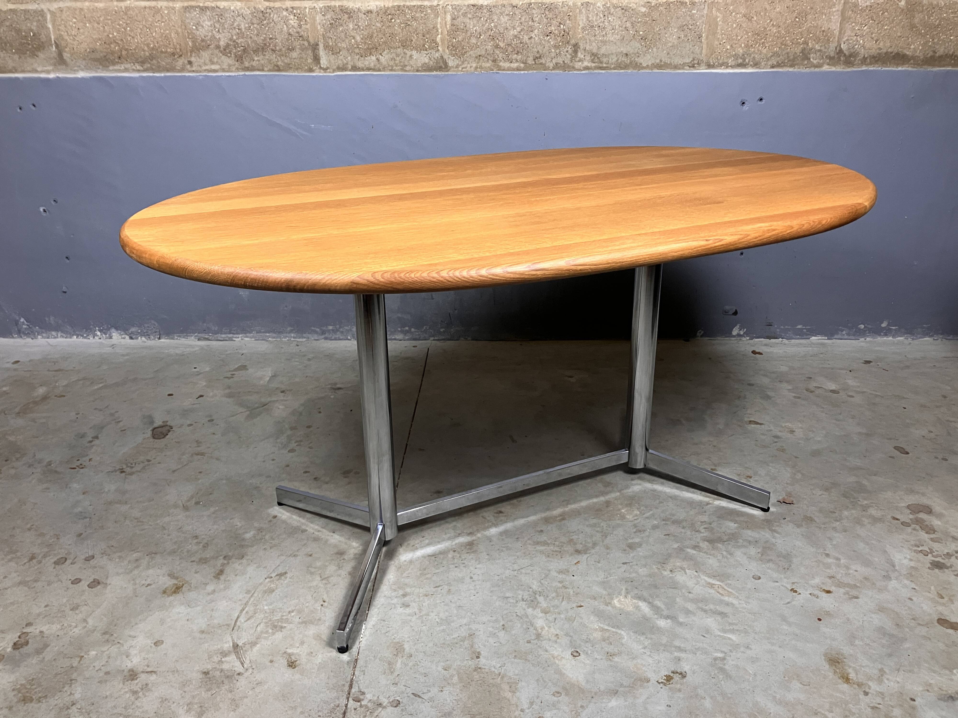 Vintage Dining Table Oval Chrome Solid Oak