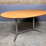 Vintage Dining Table Oval Chrome Solid Oak