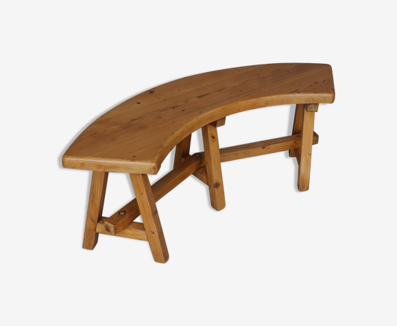 Banc en pin incurvé vintage années 1970