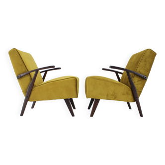 1970s pair of restored armchairs, czechoslovakia