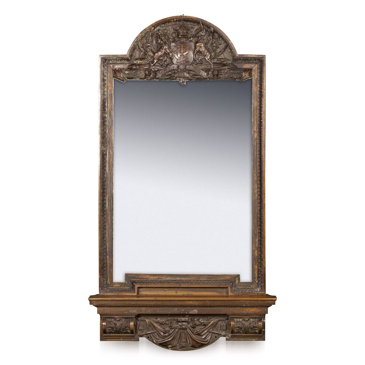 Antique 19thc cast bronze mirror, royal insurance company c.1880