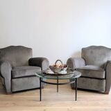 Pair of moustache club armchairs in elephant grey velvet.