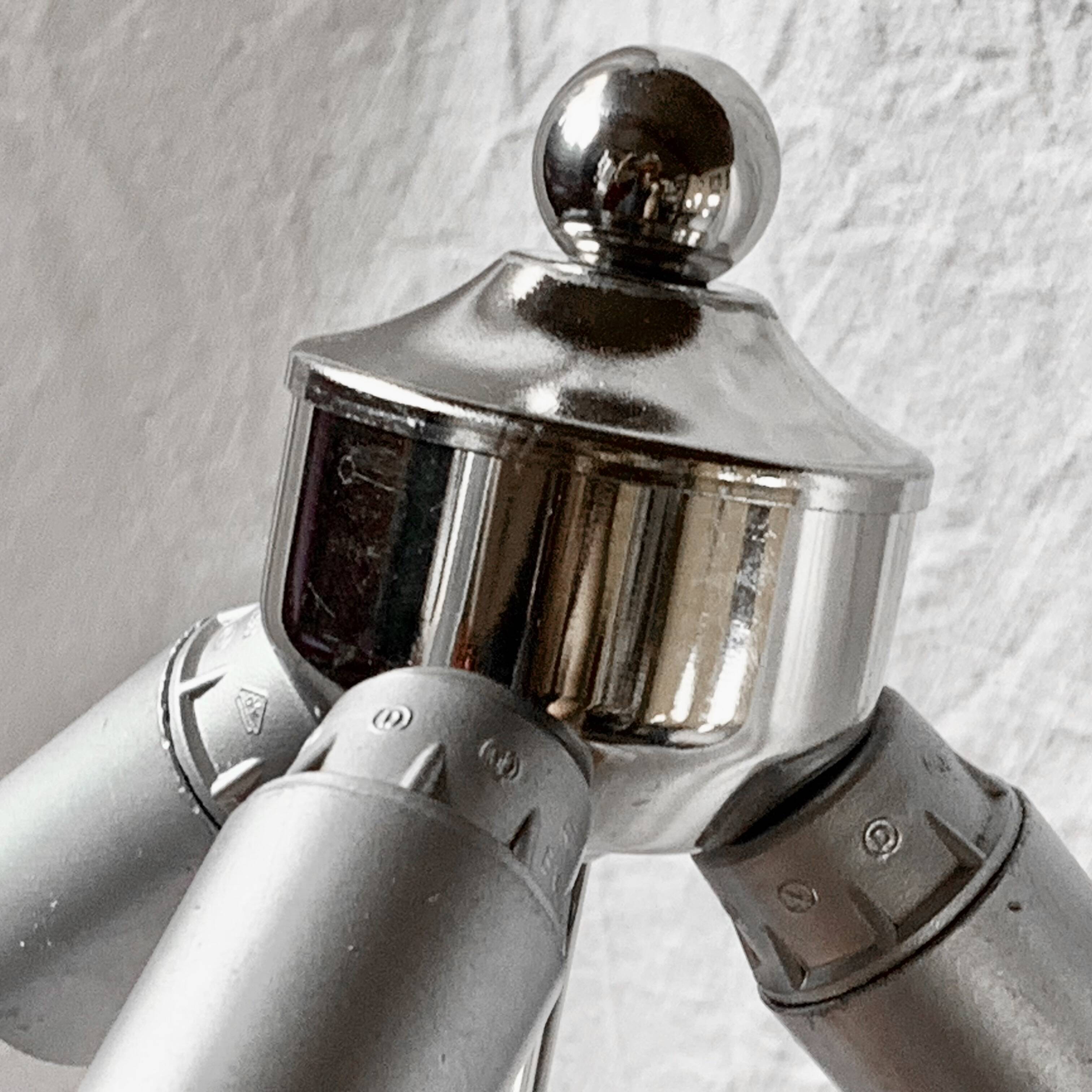 Large vintage floor lamp base in chrome metal and brushed aluminum