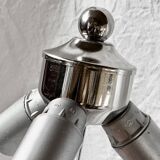 Large vintage floor lamp base in chrome metal and brushed aluminum
