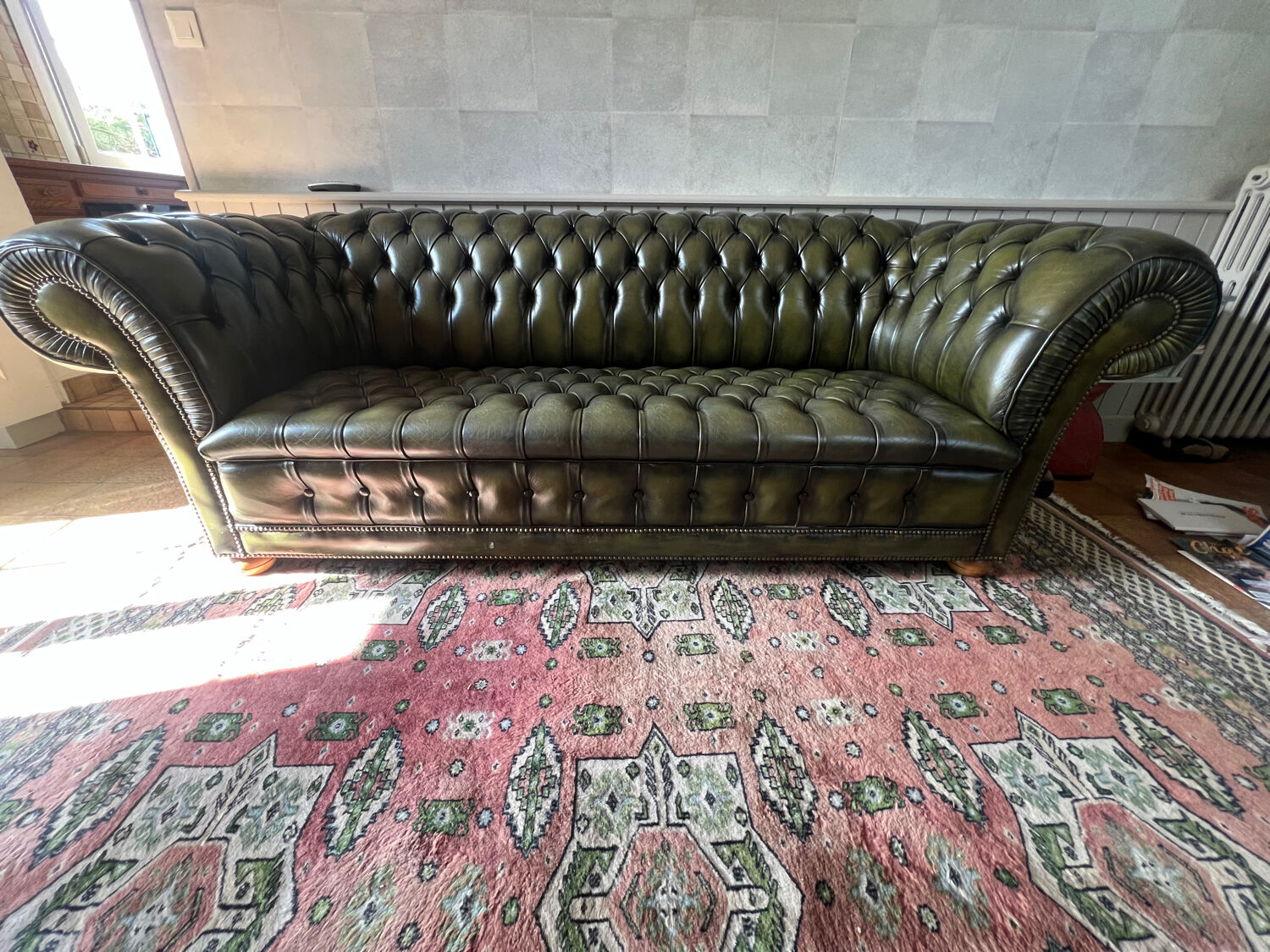 Chesterfield English green 3 seater genuine leather