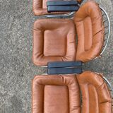 Chrome bench and camel leather