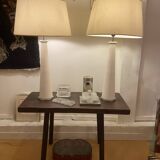 Pair of modernist stone and bronze lamps.