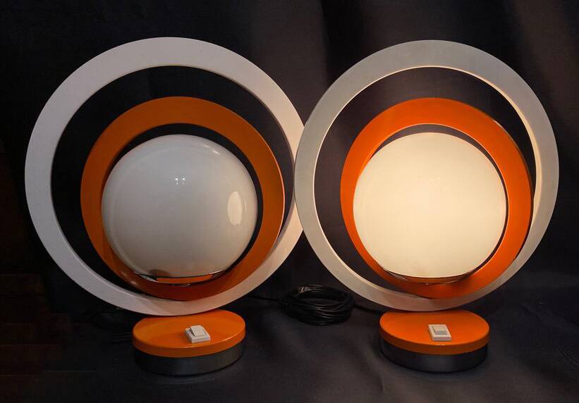 Pair of Vintage Table Lamps • Saturn • Steel and Glass • Space Age • 1960