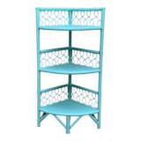 Vintage turquoise rattan corner shelf 1960
