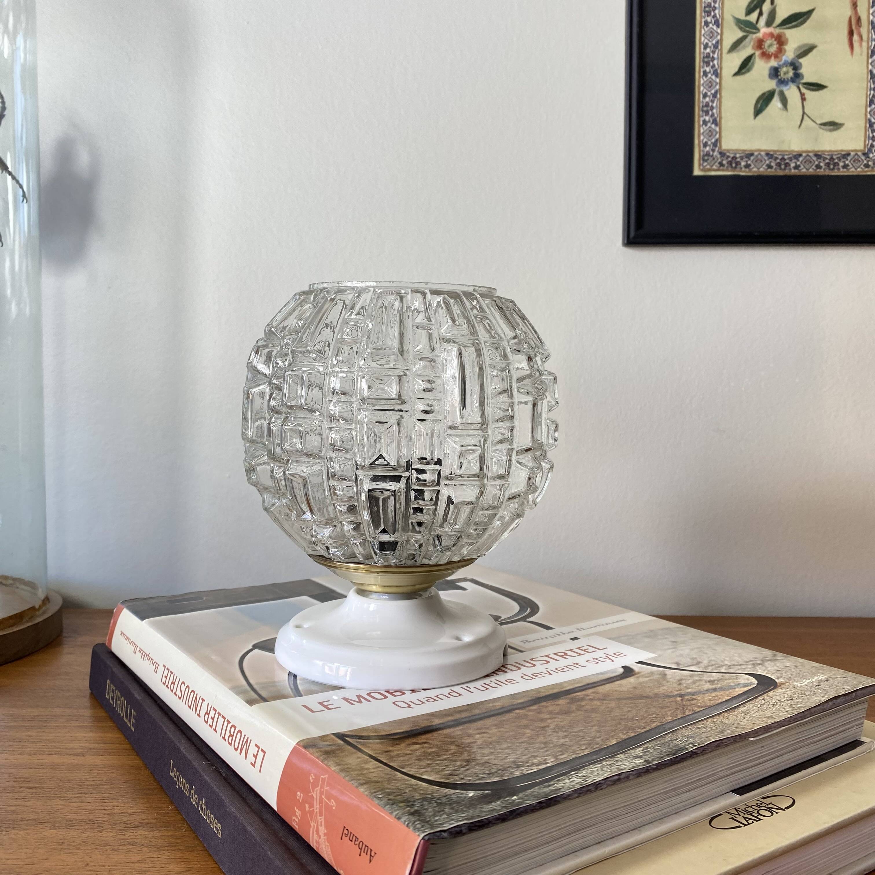 Ceiling light or globe wall light, moulded glass, 14 cm, porcelain rose.