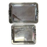 2 silver metal serving trays