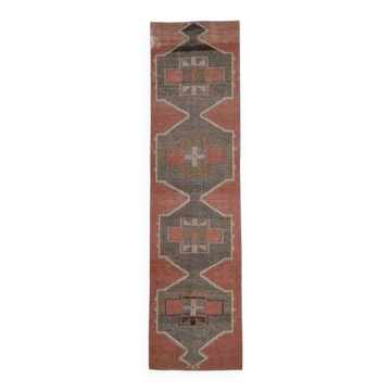 1970s Turkish Oushak Handmade Wool Cotton Orange Runner Rug 102x381