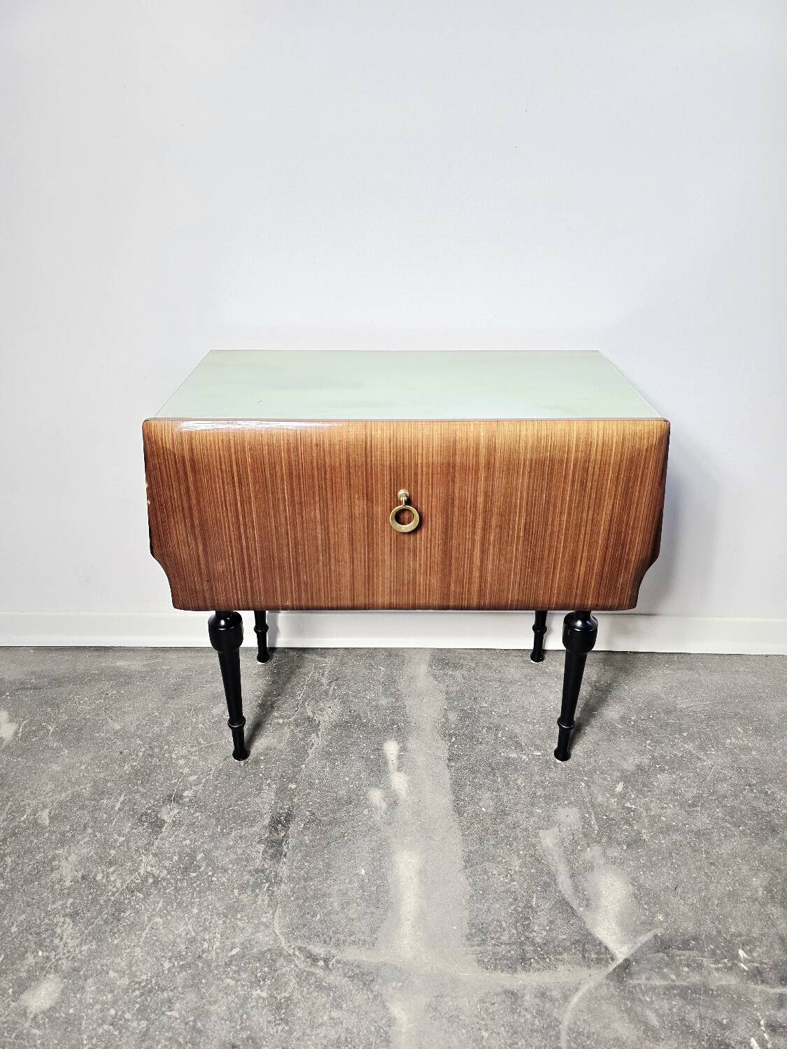 80s Italian Nightstand with Glass top