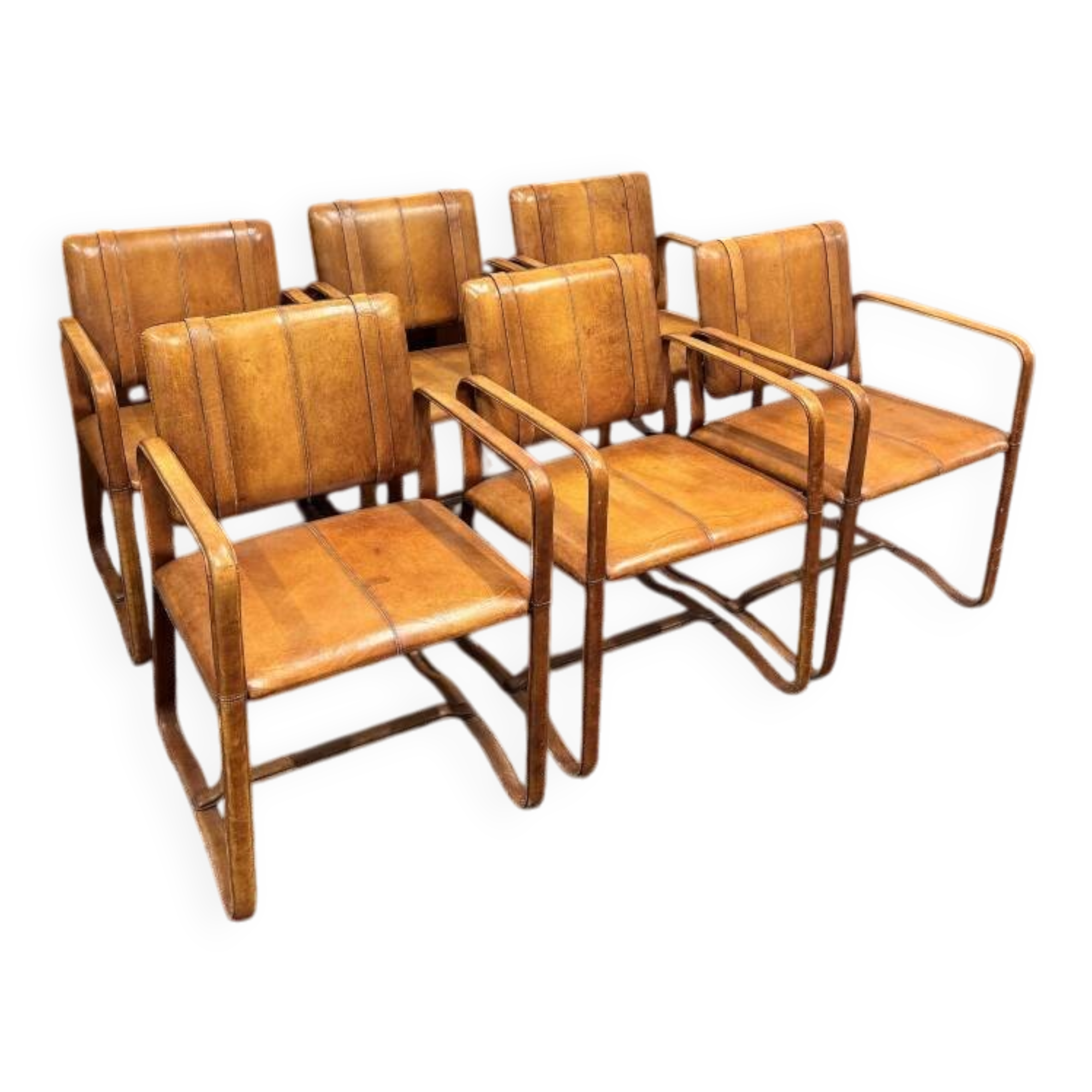 Ralph Lauren Style Leather Chair with Buckle - Jacques Adnet