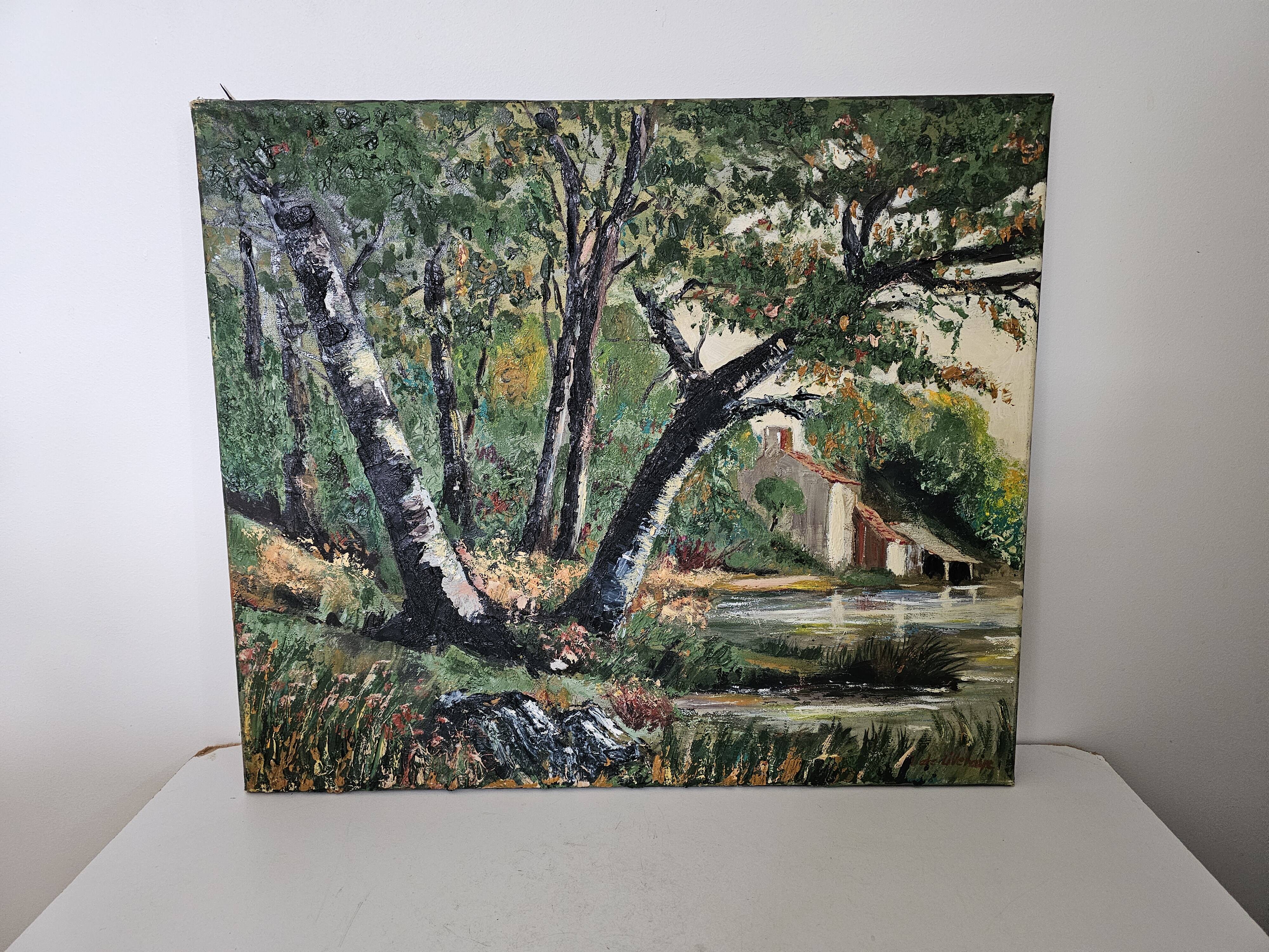Tableau - Oil on canvas Verdant landscape river Signed M De Livenaye 197
