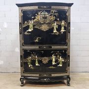Vintage Chinese black lacquer cabinet soapstone, mother-of-pearl bohemia