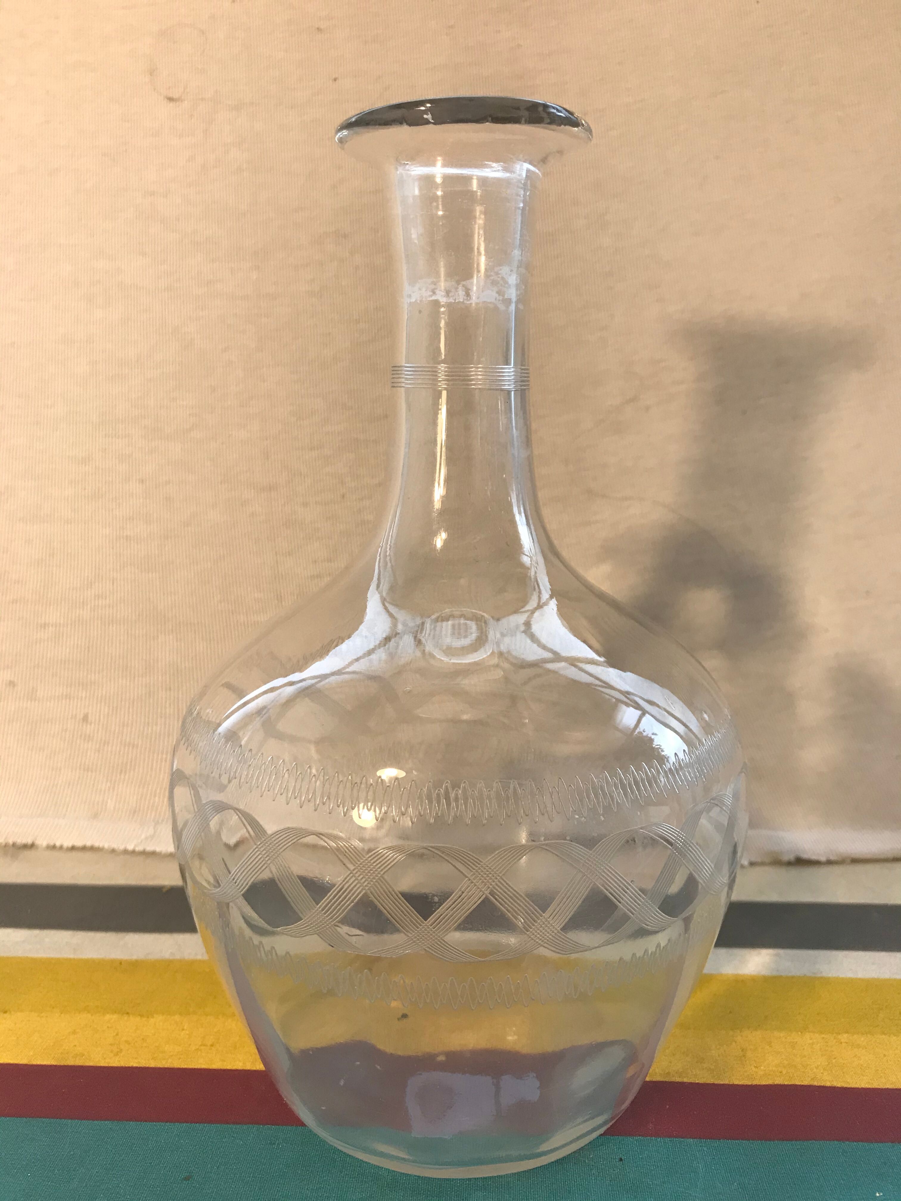 Old Carafe - Glass Bouchon Chiselled Vintage Wine Service