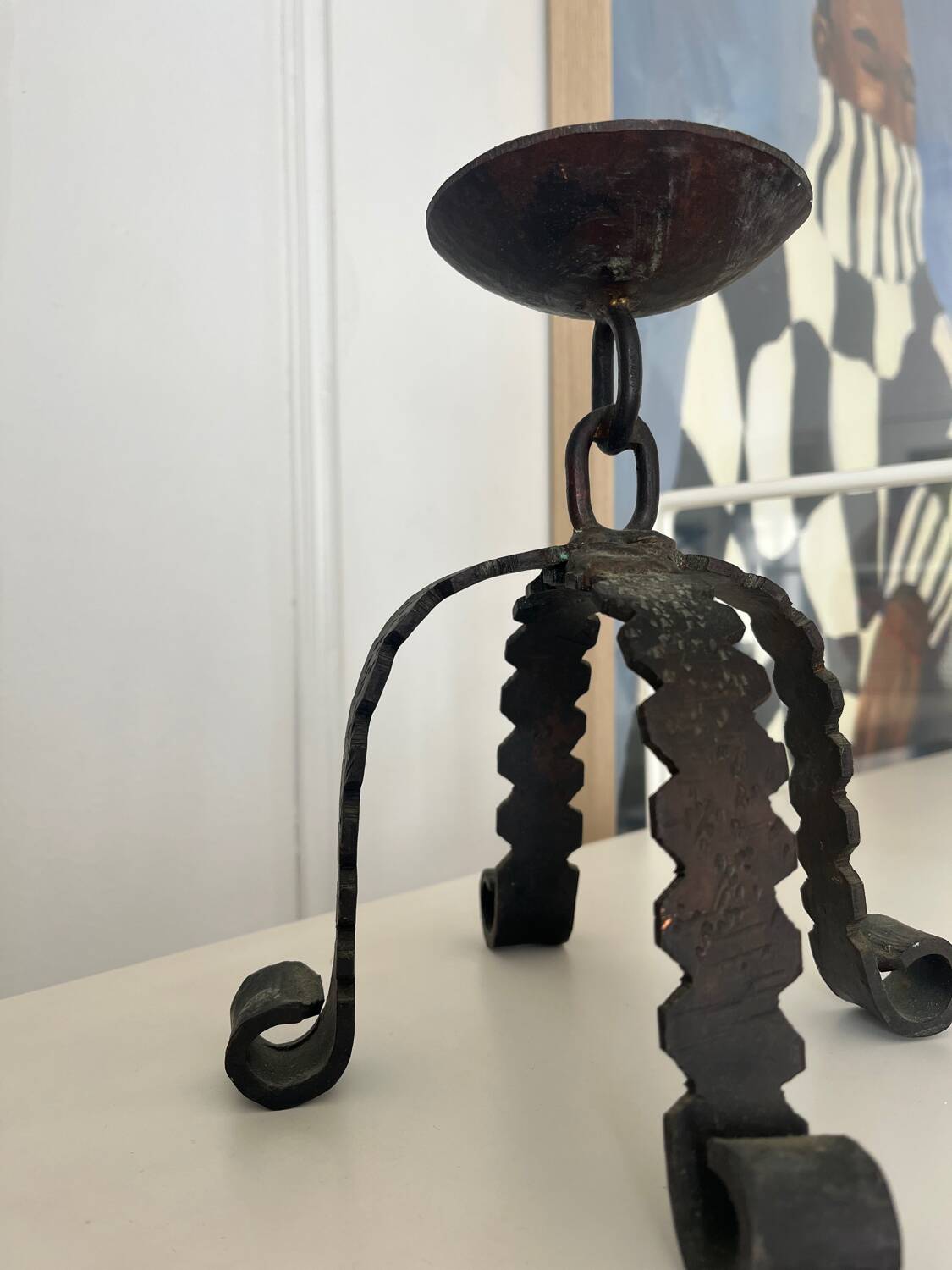 Brutalist iron candlestick Folk art