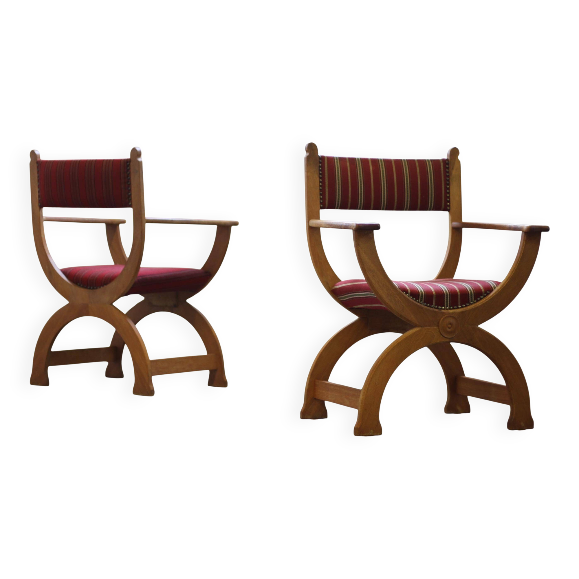 Vintage 1960s Brutalist Kurul Armchairs in Oak - style of Henning Kjærnulf