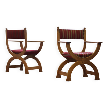 Vintage 1960s Brutalist Kurul Armchairs in Oak - style of Henning Kjærnulf