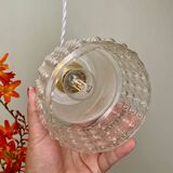 Vintage globe pendant light in white and transparent glass
