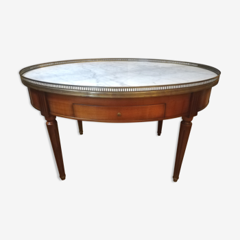 Table bouillotte ovale en merisier et marbre