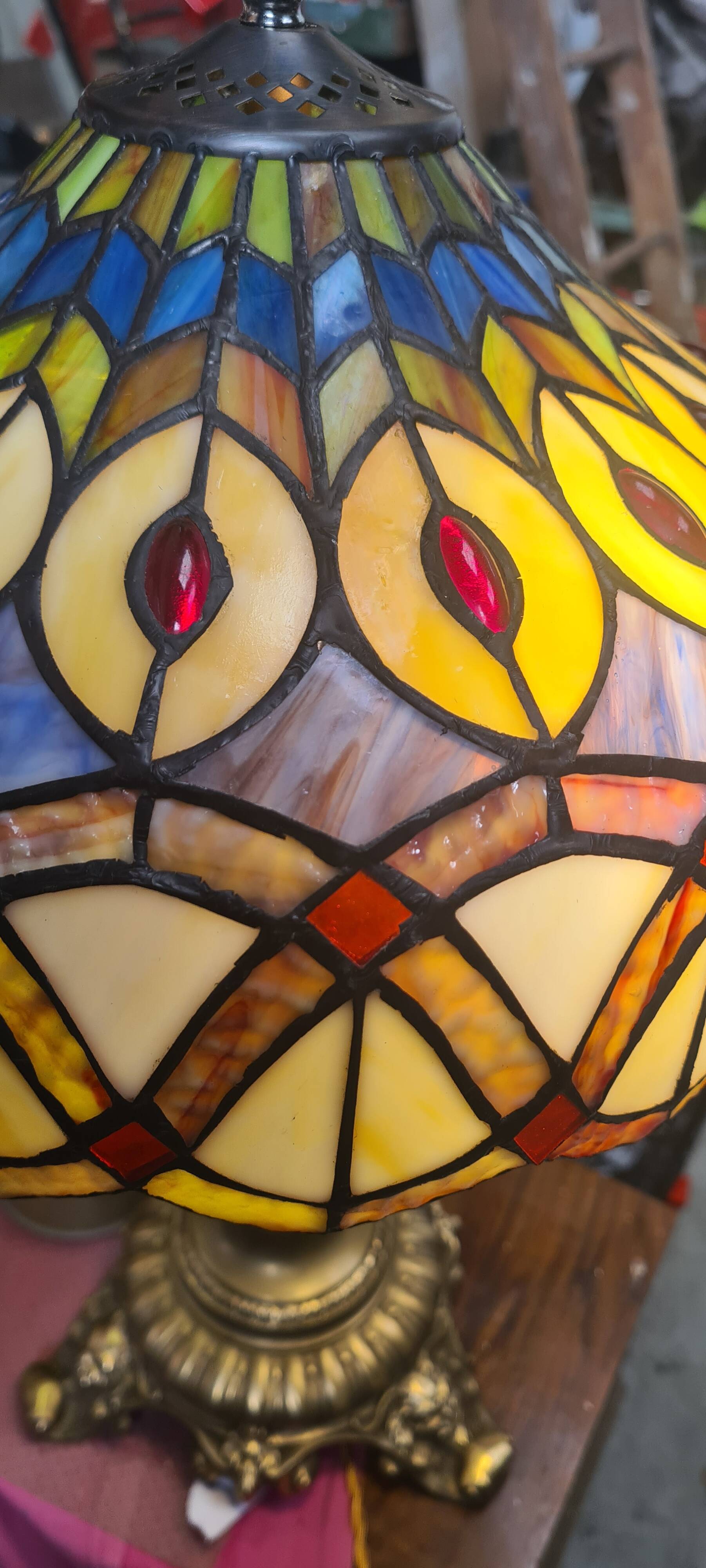 Antique lamp restored solid bronze 52x30 tiffany style