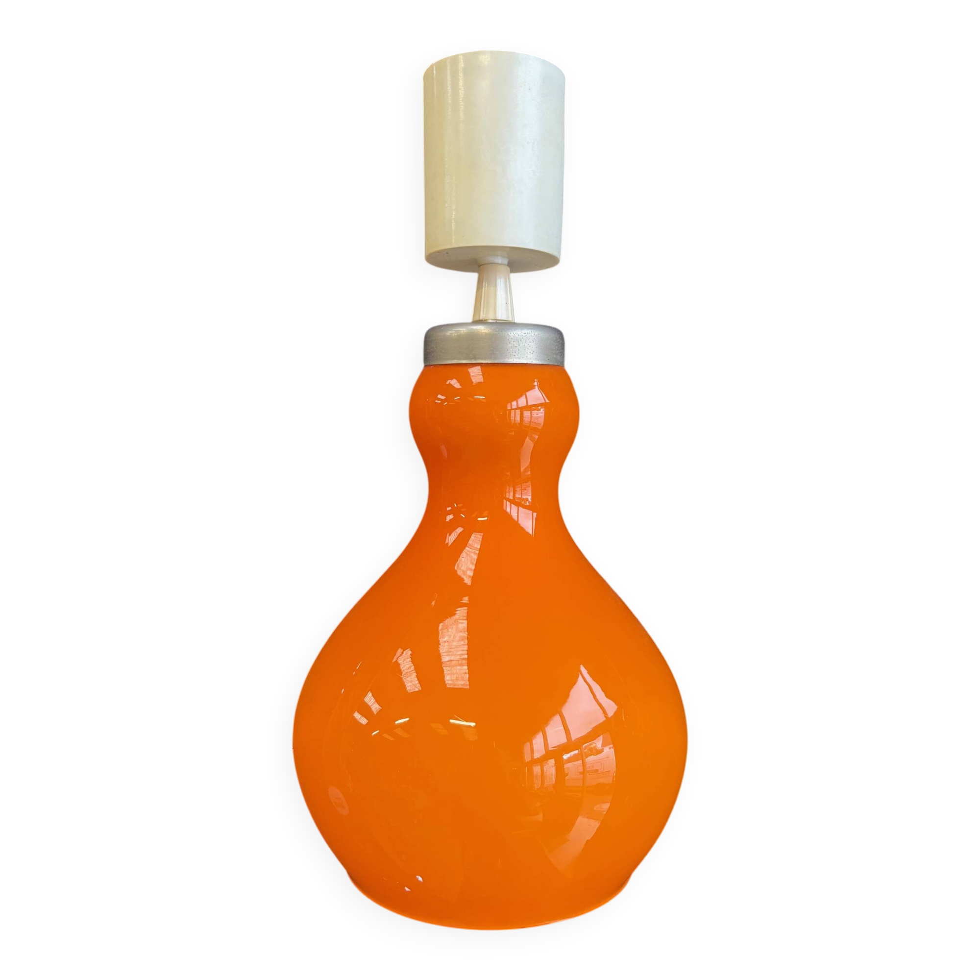 Vintage suspension in orange opaline – retro 70s design chandelier.