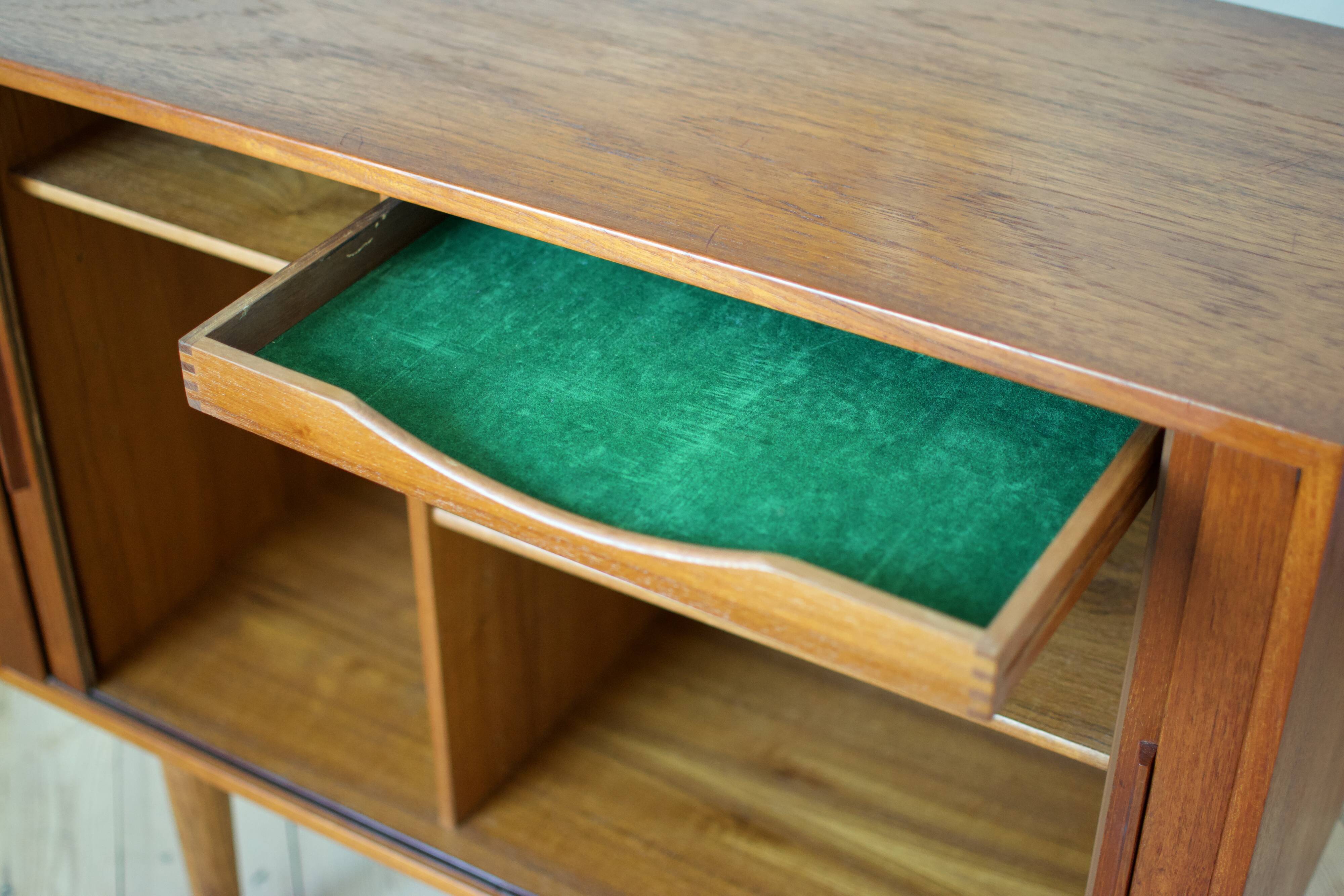 Danish mid century Kai Kristiansen teak tambour door record player cabinet, 1960s