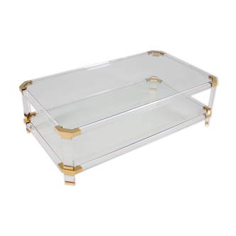 Table basse en plexiglass & laiton Charles Hollis Jones