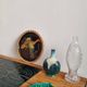 Table basse vintage rotin carreaux 
