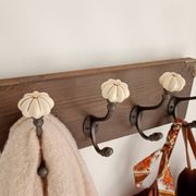 Wall-mounted coat rack wood hook cast iron and ceramic - handmade