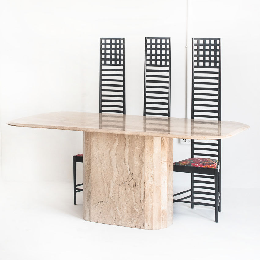 Vintage dining table. Travertine marble. Italy, 90s.