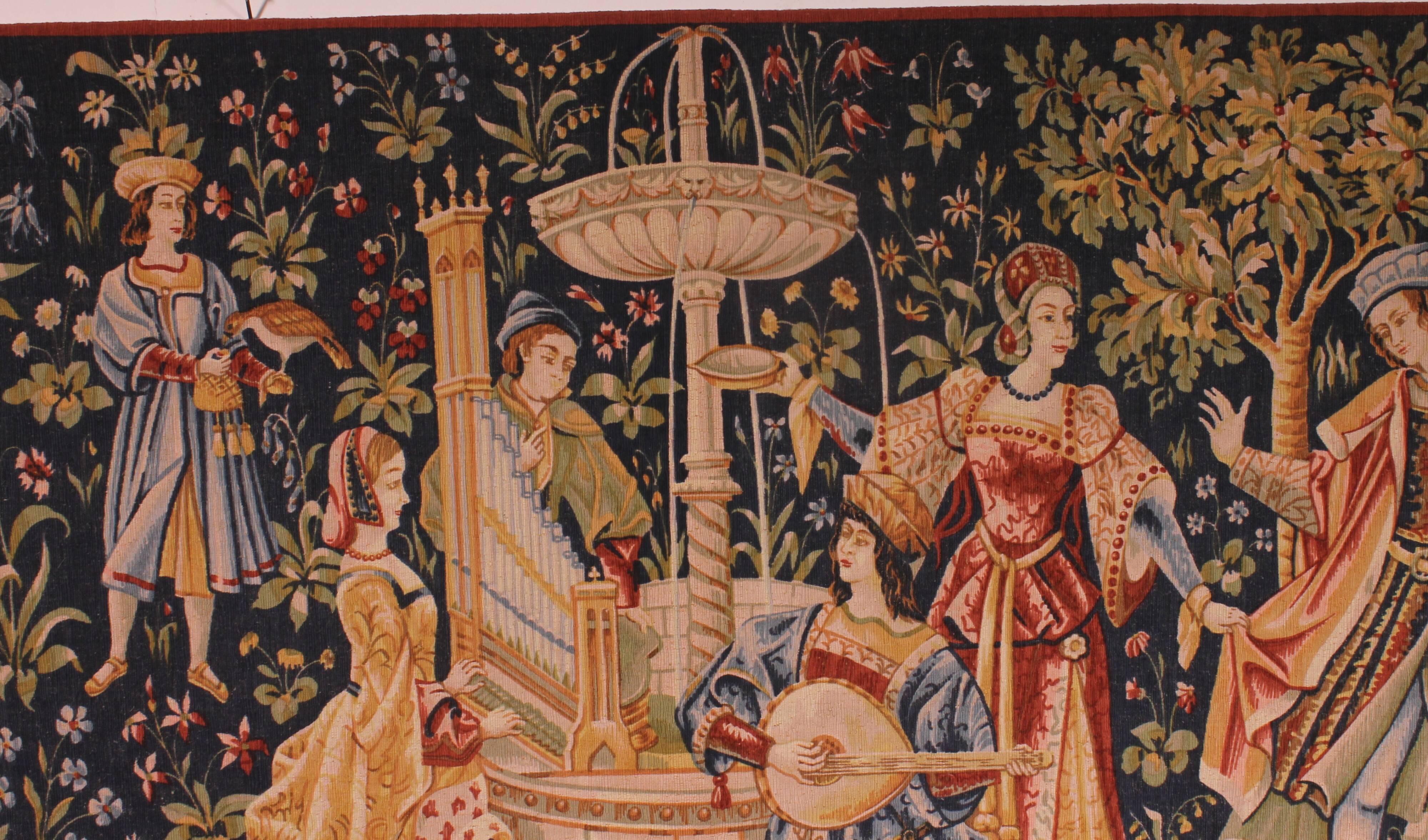 tapestry depicting a mille-feuille and a village festival "Concert"