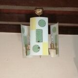 Golden chandelier and glass plates, art deco, vintage style Strangfeld und Gregor Radeberg Dresden 1950