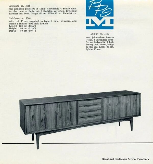 Buffet danois avec portes tambour par Bernhard Pedersen & Søn, années 1960.