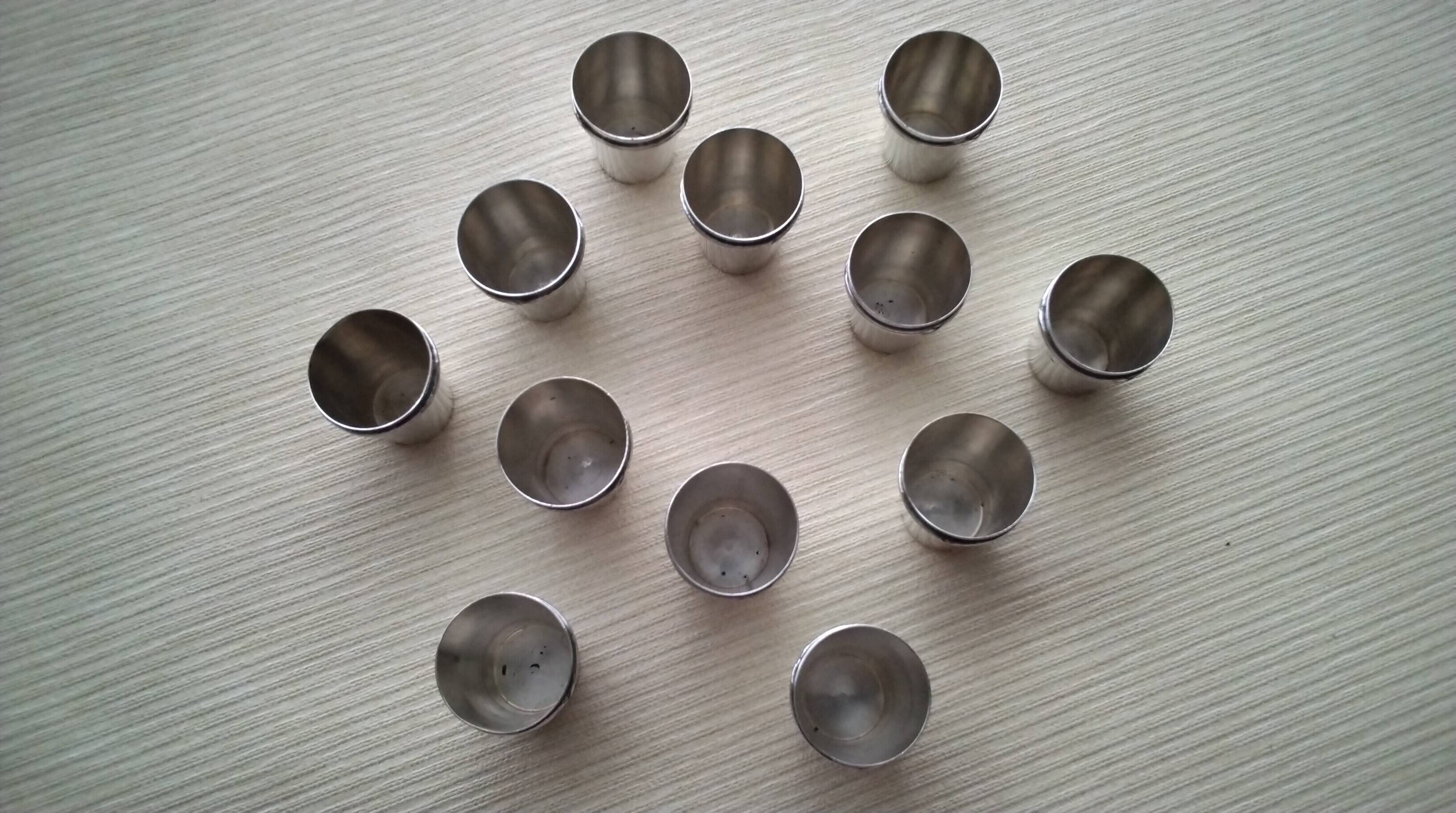 12 Silver-Plated Metal Shot Glasses
